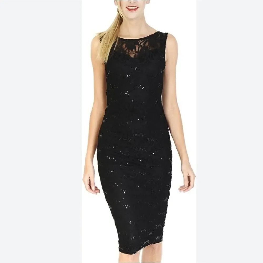 BRAND NEW CONNECTED APPAREL LACE SEQUIM EMBROIDERY SIDE RUCHED DETAILS DRESS